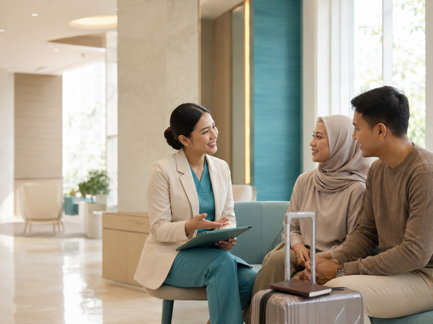 Care coordinator berdiskusi dengan pasien Indonesia