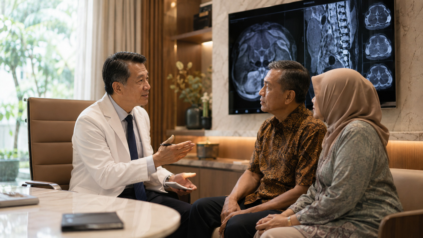 Dokter spesialis berdiskusi dengan pasien